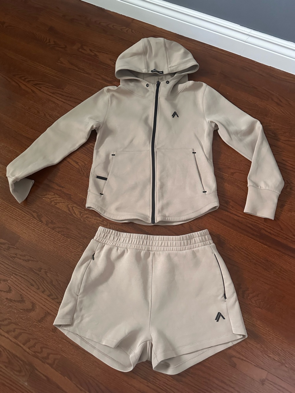 Alphalete Beige/Zinc Zip Hoodie & Shorts Set